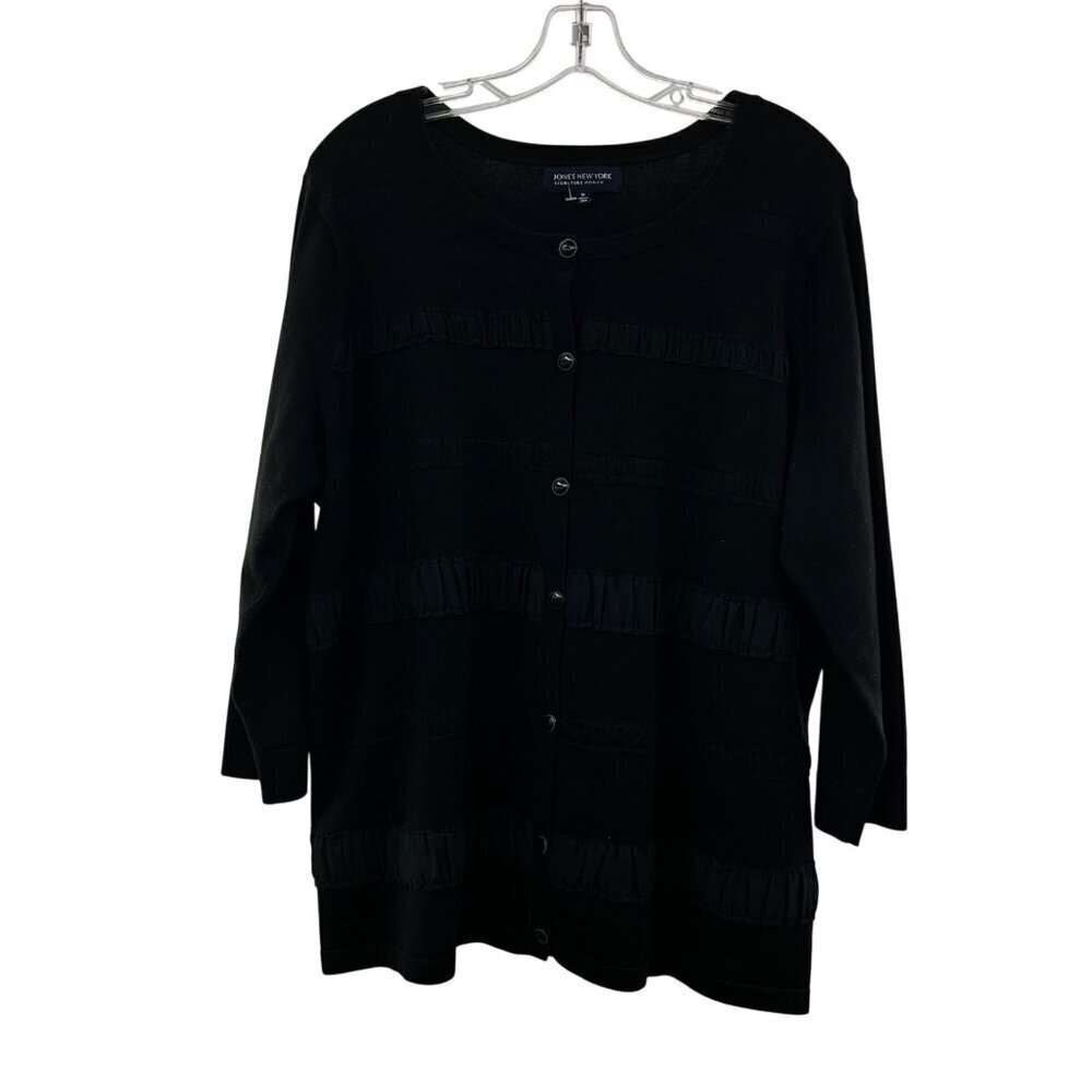 Jones New York Textured Striped Cardigan Button Up Black Size 1X